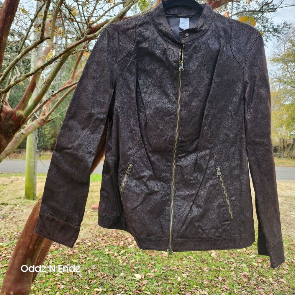 Fabrique EN Chine Brown Leather Jacket‎ With Zipper Closure & Pockets